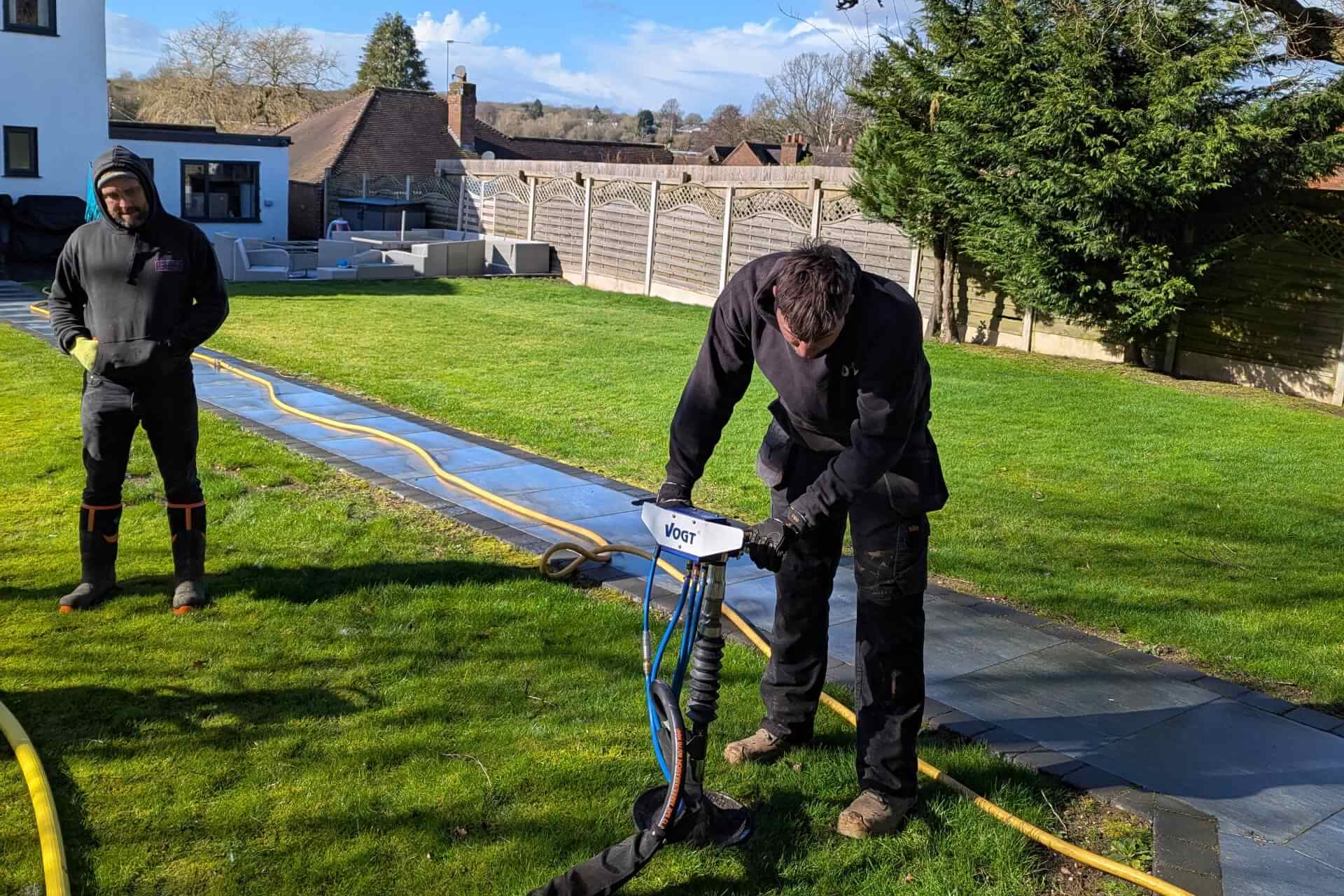Geo injection and soil aeration on a garden lawn
