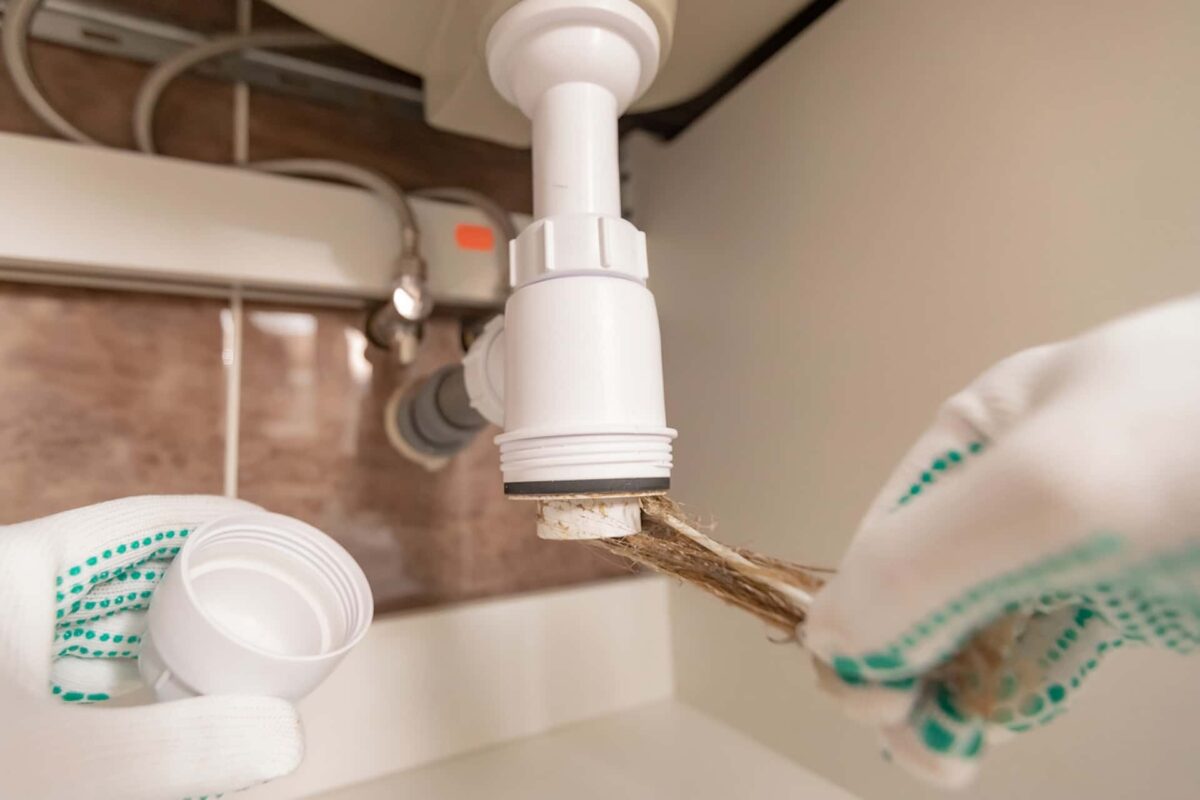 Sink blocked by hair and organic matter