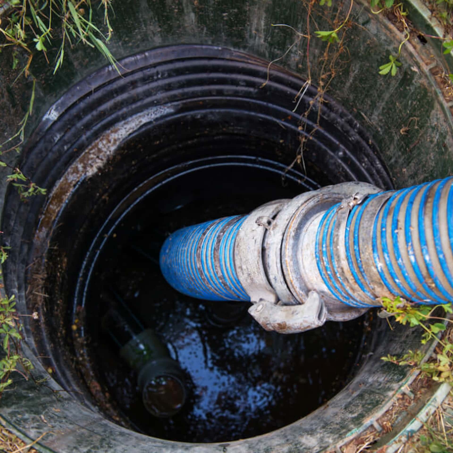 Emptying and cleaning a septic tank or sewage treatment plant