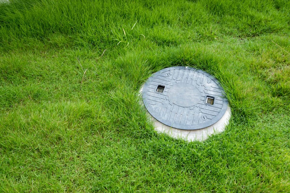 Septic tank cover in garden