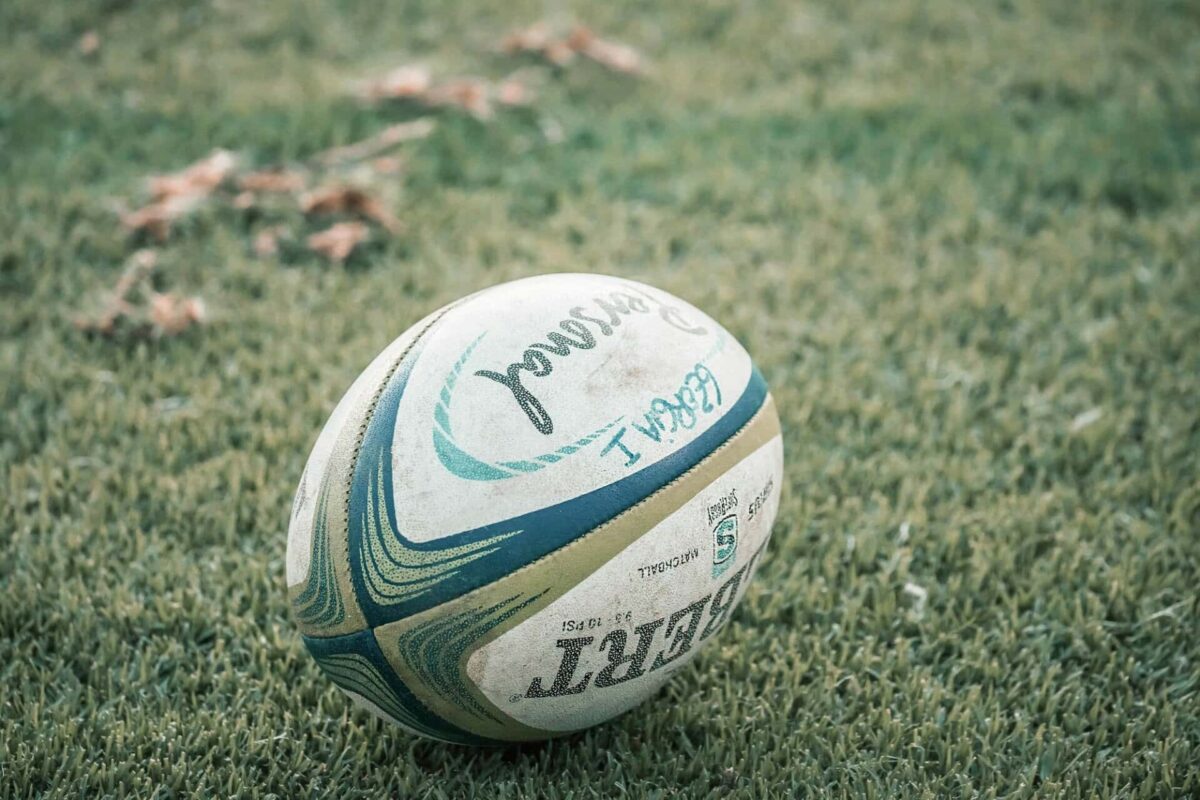 Rugby ball on a grass pitch